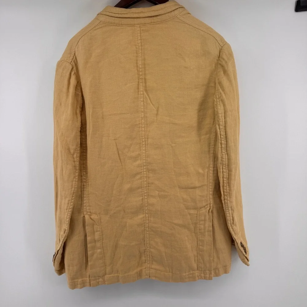 Robert Talbott Mens 100% Linen Unstructured Blazer Butter Yellow 3-Button Size M